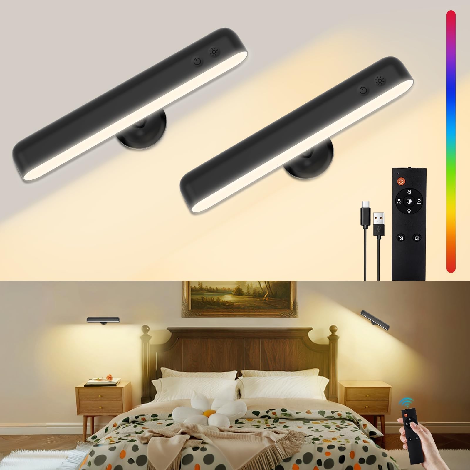 Battery Operated Wall Sconces Set of Two, 7500mAh Rechargeable LED Wall Light... gallery