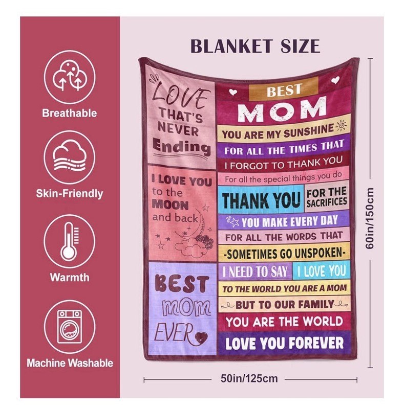 Best Mom Inspirational Text Throw Blanket 50x60in Multicolor Machine Wash gallery