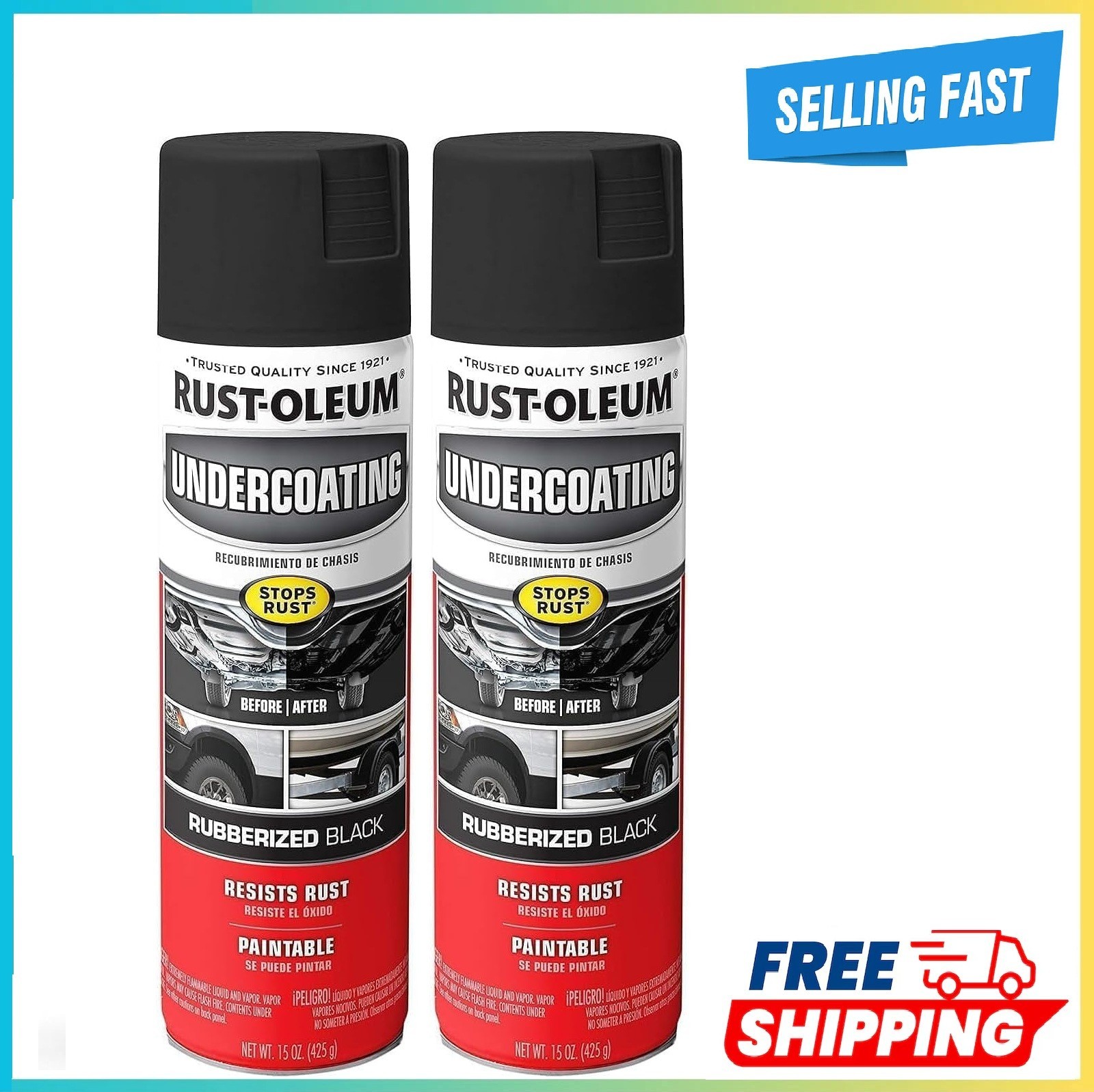 Rust-Oleum 248657 Rubberized Undercoating Spray, 15 oz, Black (Pack of 2) gallery