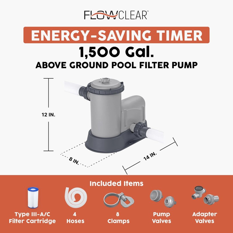 Flowclear 58704E Above Ground Pool Pump, 0.16 HP Single Speed, Energy Efficient, gallery