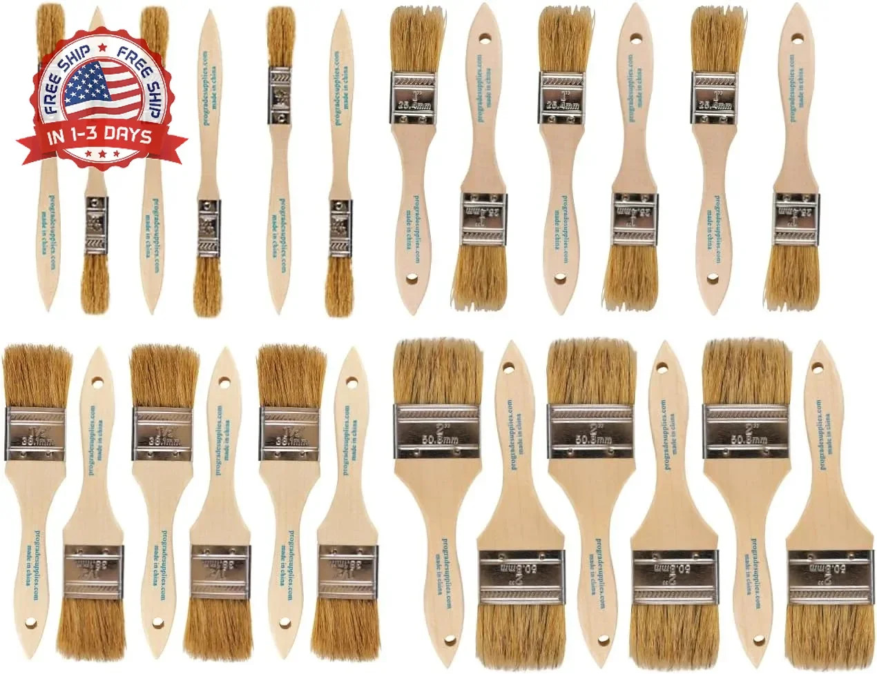 Pro Grade - Chip Brush - Paint Brush Set - 24 Pack - Natural China Bristle Paint gallery