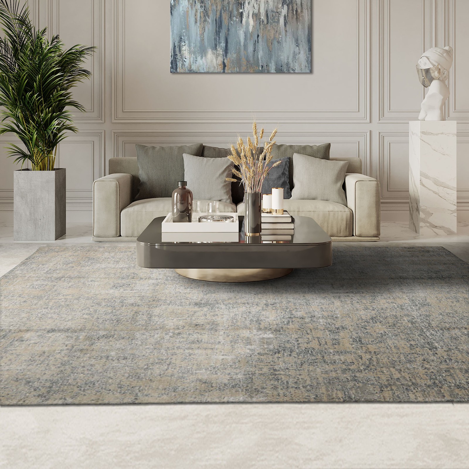Modern Abstract Tibetan Sherpa 8x10 Gray Hand Loomed Wool & Silk Area Rug gallery
