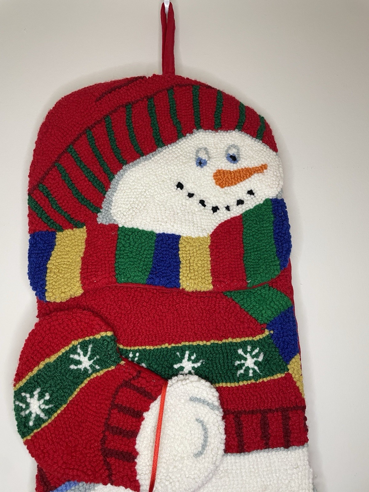 Snowman Christmas Stocking Snowman With Mittens Punch Needle 20” gallery