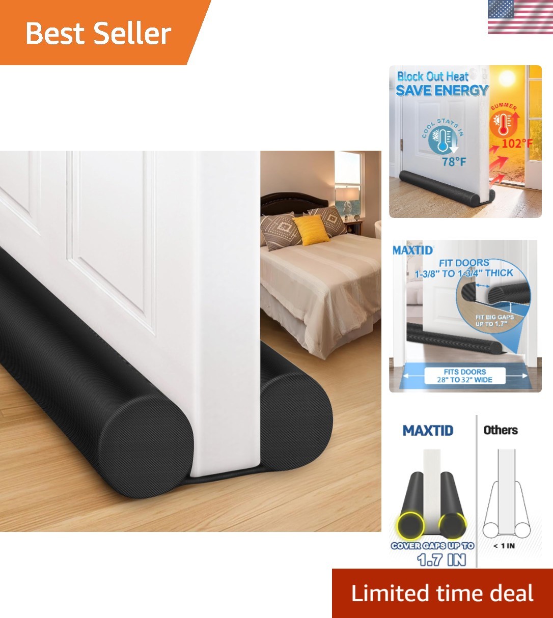 32-Inch Door Draft Blocker - Adjustable, Noise & Light Blocking Seal gallery