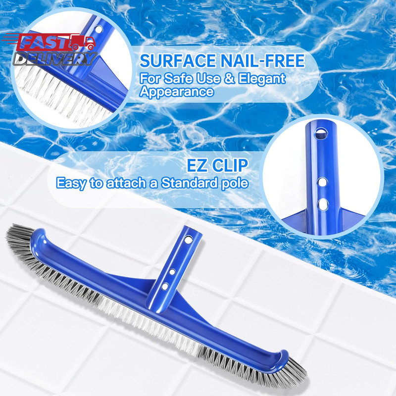 Pool Brush Head, 17" Pool Brushes for Cleaning Pool Walls, Curved Ends High-Effi gallery