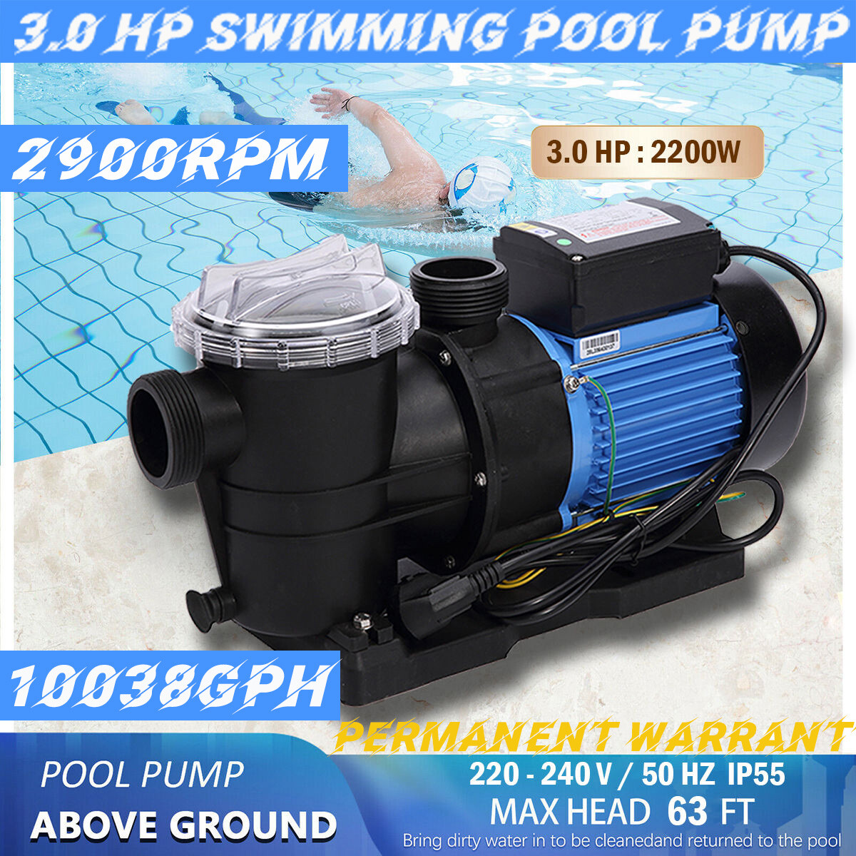 3HP bomba de alberca Energy Star High Speed In Ground Swimming Pool Pump 2200W gallery
