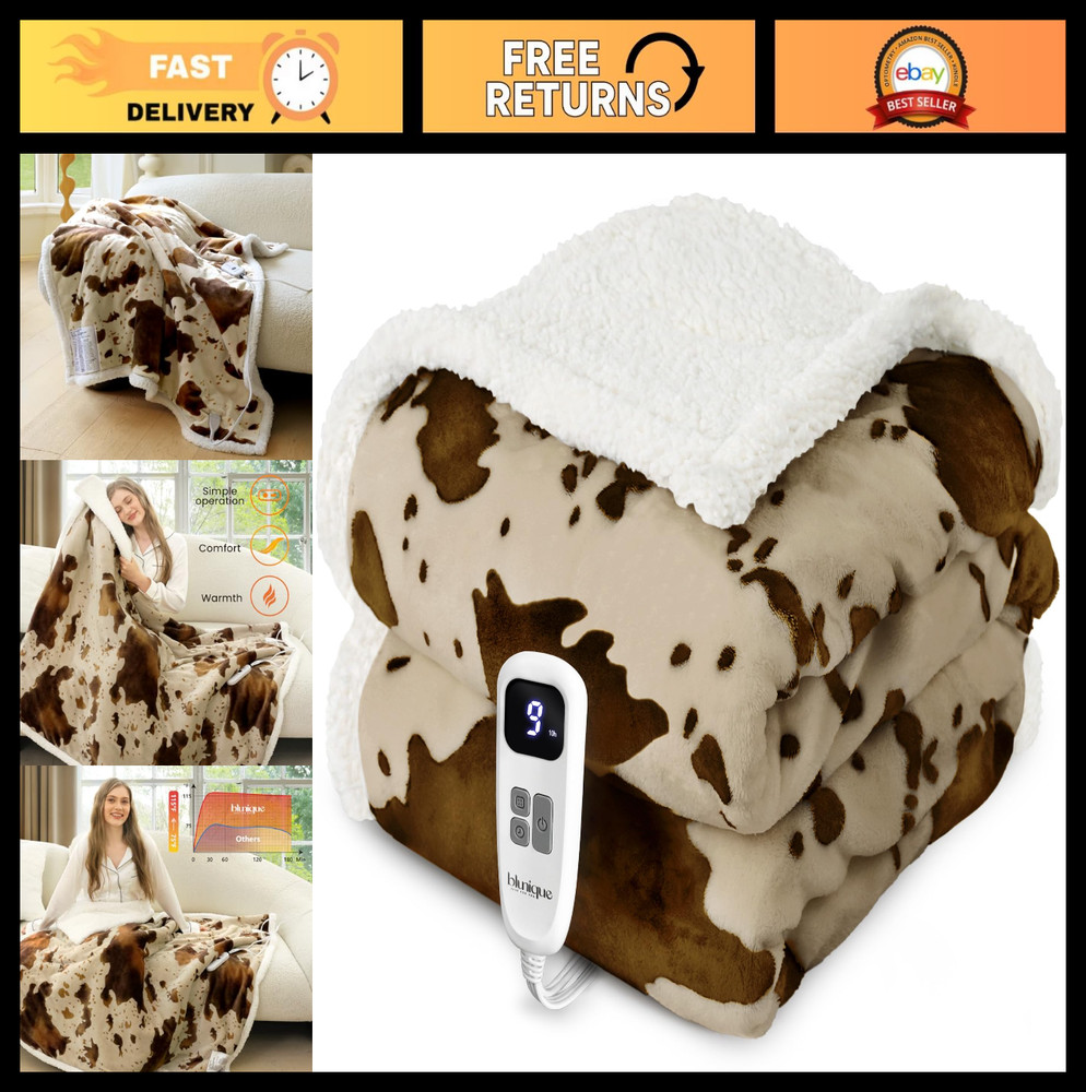 Cozy Heated Throw Blanket - Fast Heating Soft Flannel, 10 Heat Settings, 4 Timer