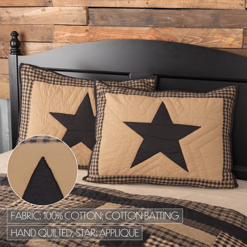 Primitive Twin Quilt Set Black Appliqued Check Star Cotton VHC Brands VHC Brands gallery