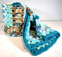 Handcrafted, Crocheted Square Afghan, Chunky Blue Brown, White & Teal- 44″ x 42″