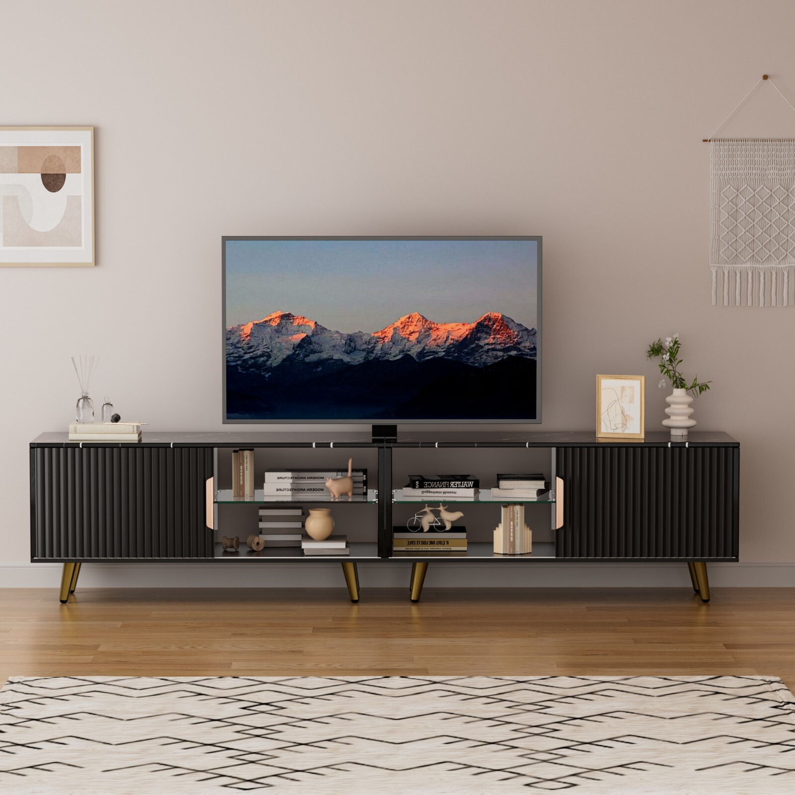79 Inch Led TV Stand for 80/75 Inch TV, Modern Black Entertainment Center gallery