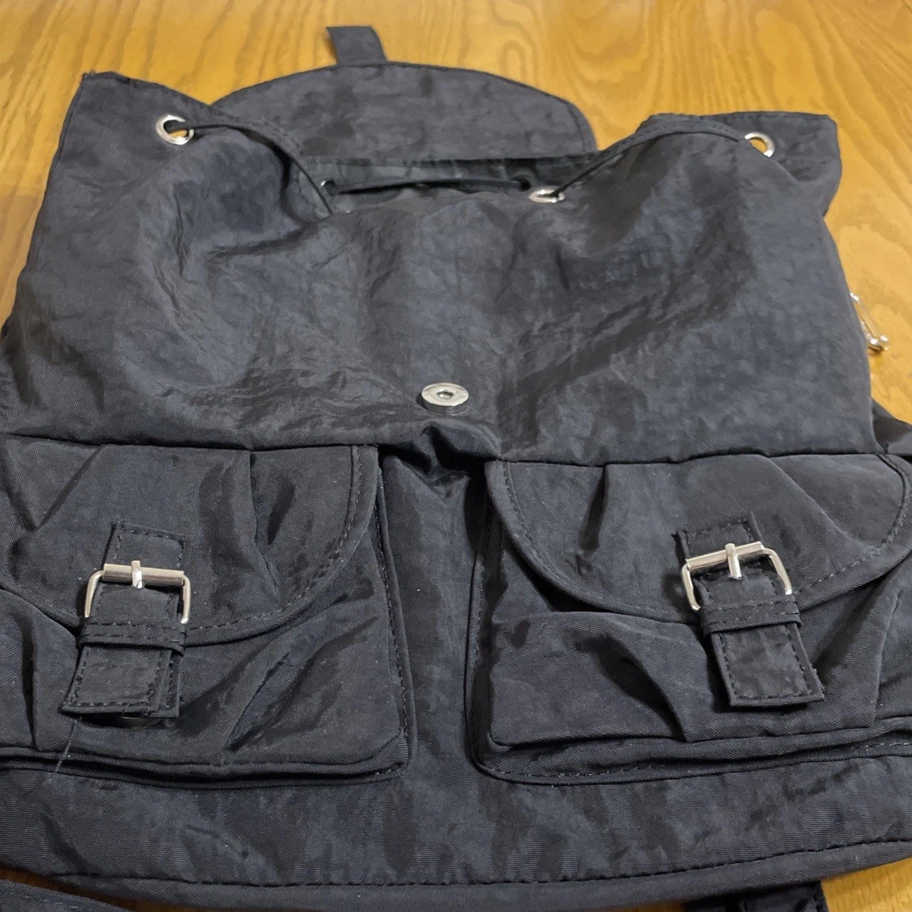 Hernan Bags Nylon Backpack Black Padded Adj. Straps 2 Buckle Pockets Drawstring 5
