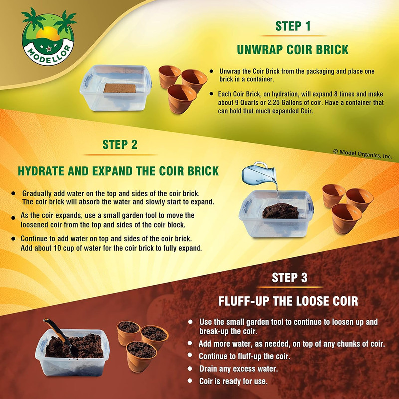 4 Bricks (5 Lb) Premium Super Washed Coco Coir, Yields 9 Gallons, Seed Starter, gallery