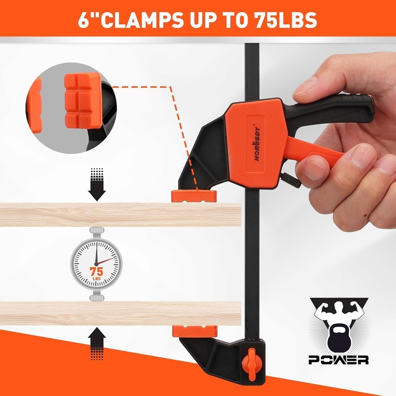 Quick-Adjust 6in Bar Clamps - 2 Pack with 75 lbs Load Capacity for Woodwork gallery
