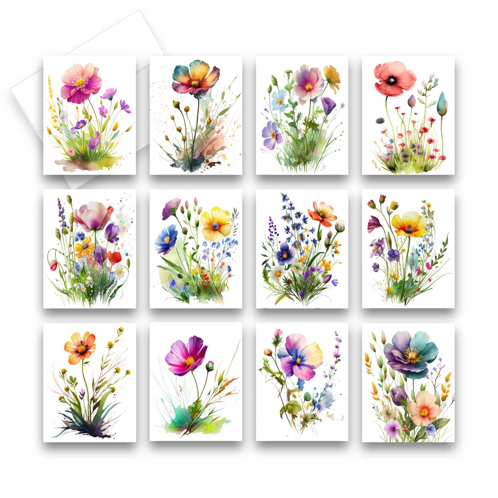 12 Assorted All Occasion Note Cards Blank with Envelopes - Wildflowers gallery