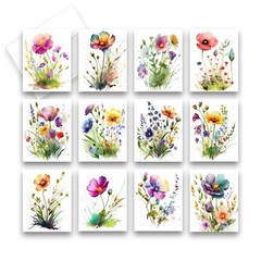 12 Assorted All Occasion Note Cards Blank with Envelopes – Wildflowers