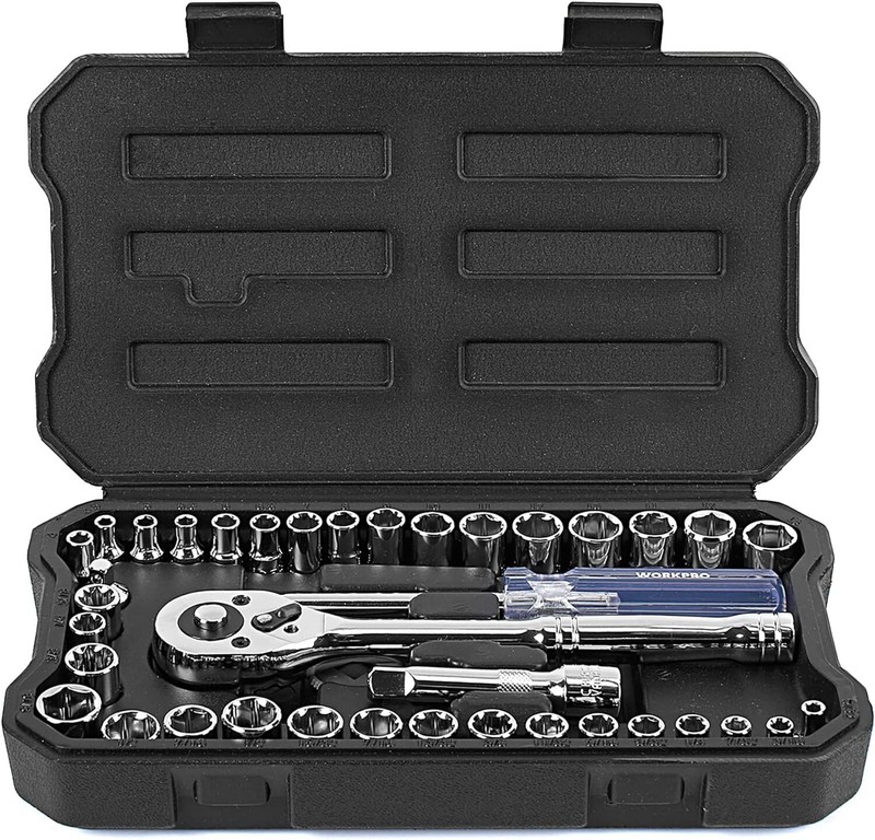 WORKPRO 39-Piece Drive Socket Set 1/4" 3/8" Socket Wrench Set Metric SAE w/Case gallery