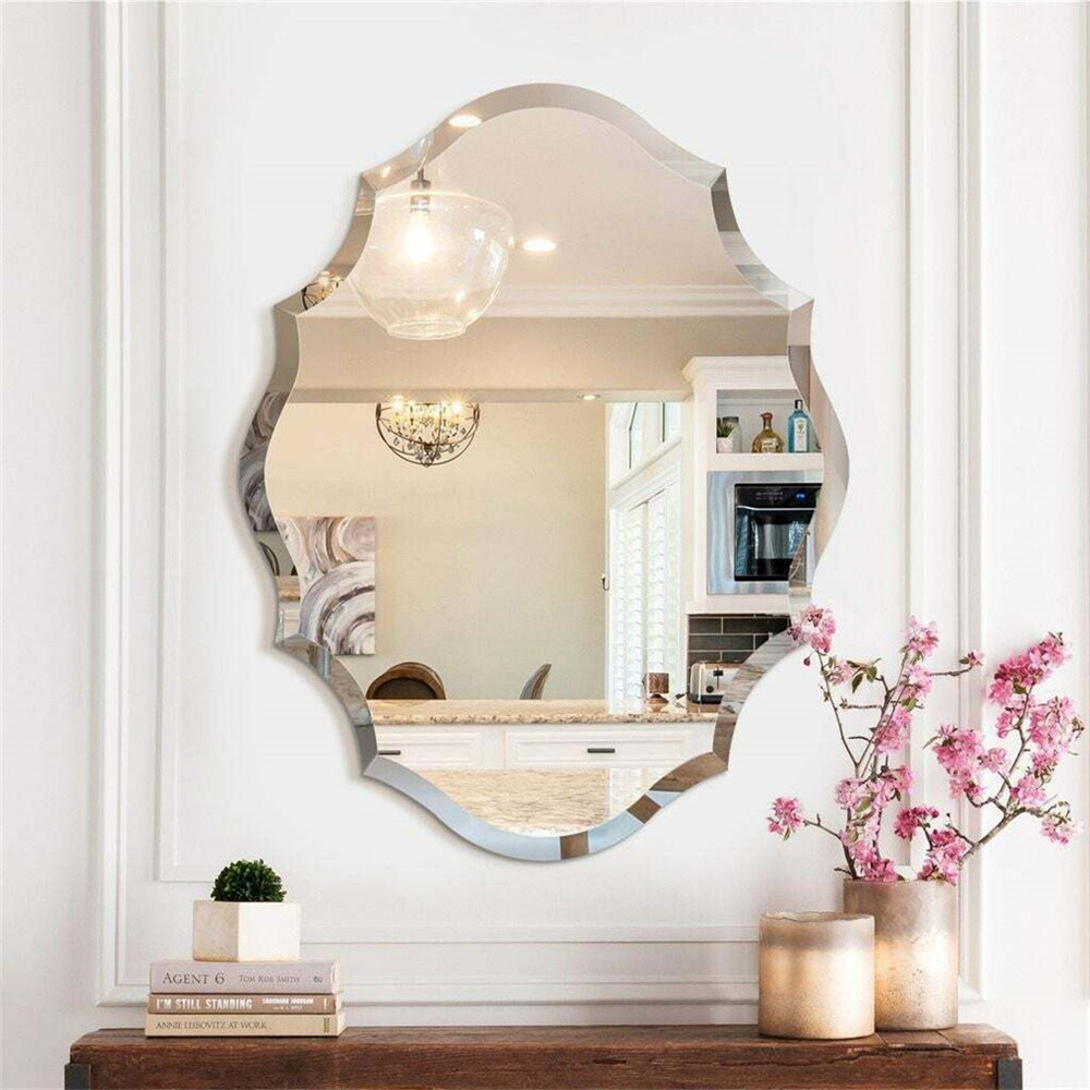 Irregular Decor Wall Mirror Wavy Beveled Bathroom Mirrors Silver Accent Mirrors gallery