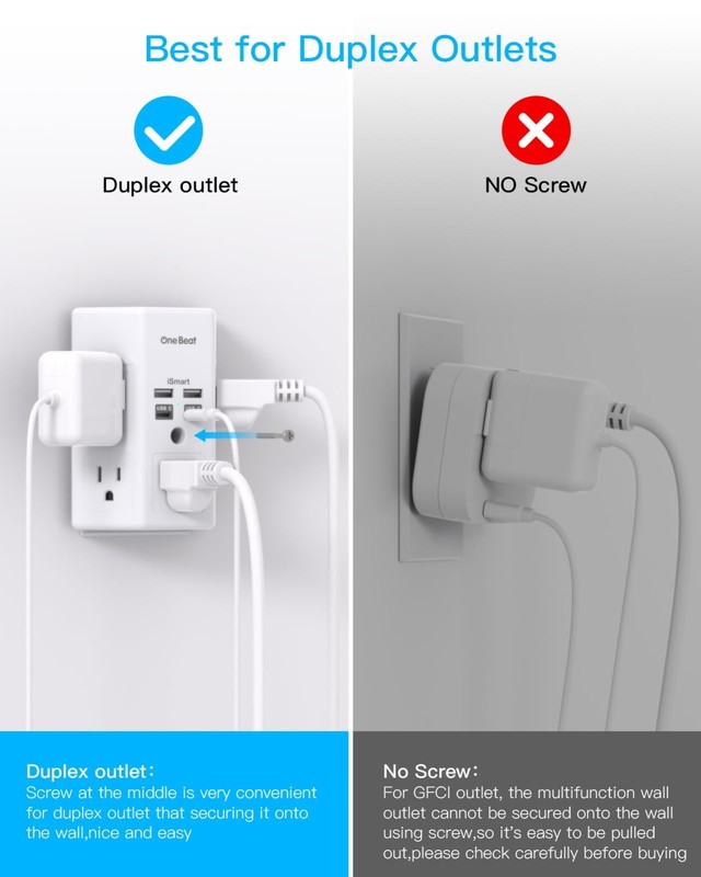 5 Outlet Extender Surge Protector Multi Plug Wall Adapter USB Charger Ports with gallery
