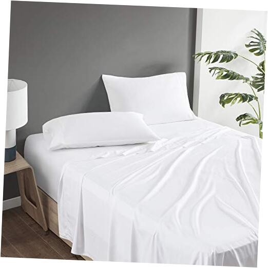 100% Rayon (from Bamboo) Bed Sheets Set, Breathable, Full White Sheet Set