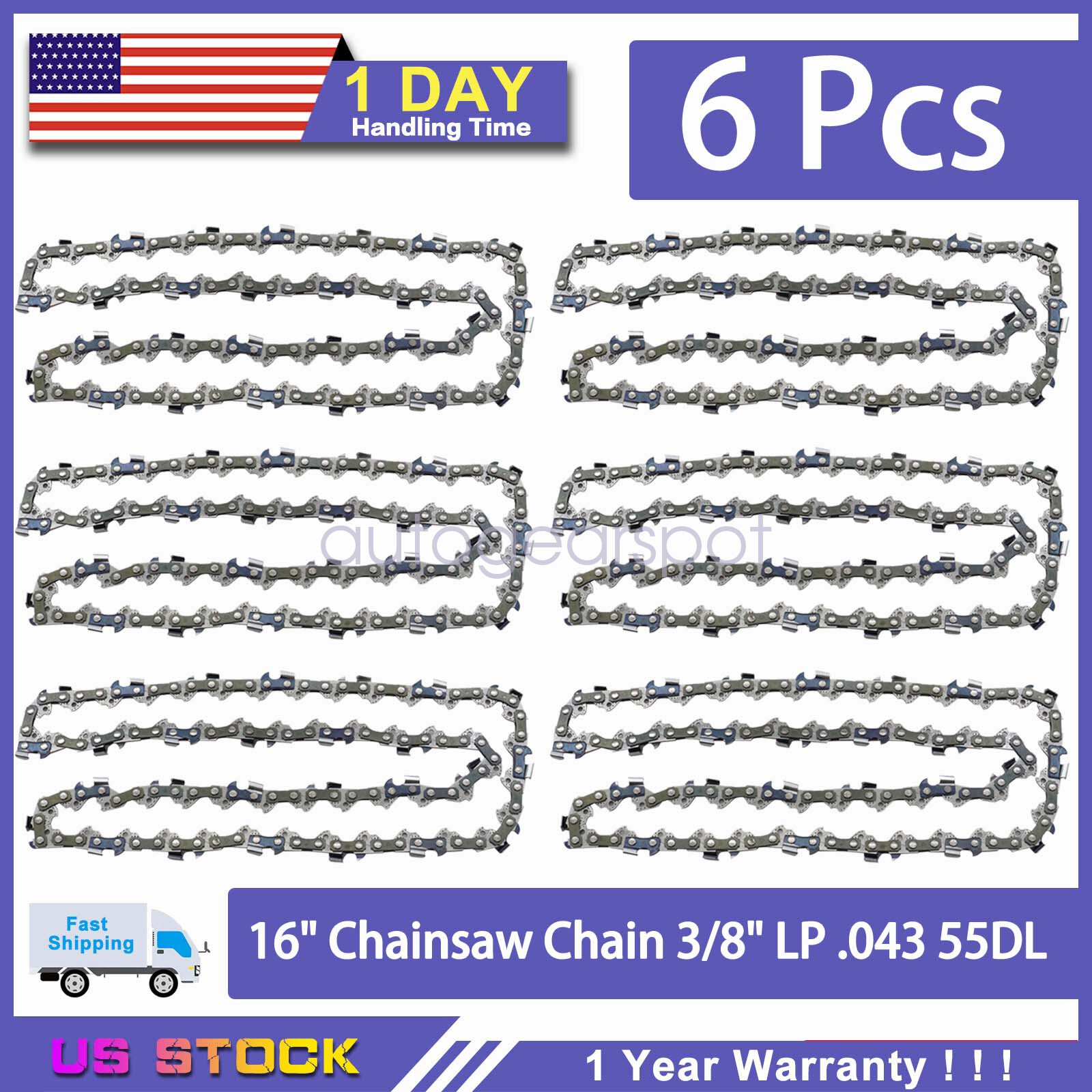 6 Pack Chainsaw Chain For Stihl MS170 MS180 017 019 023 16 Inch .043 3/8 LP 55DL gallery