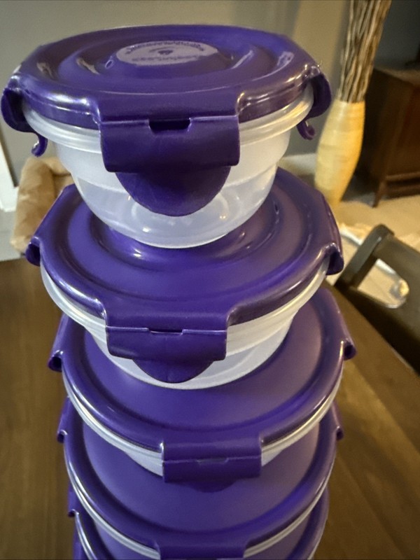 Lock & Lock 6pc Round Plastic Storage Container Set Clear Purple Snap Lid gallery