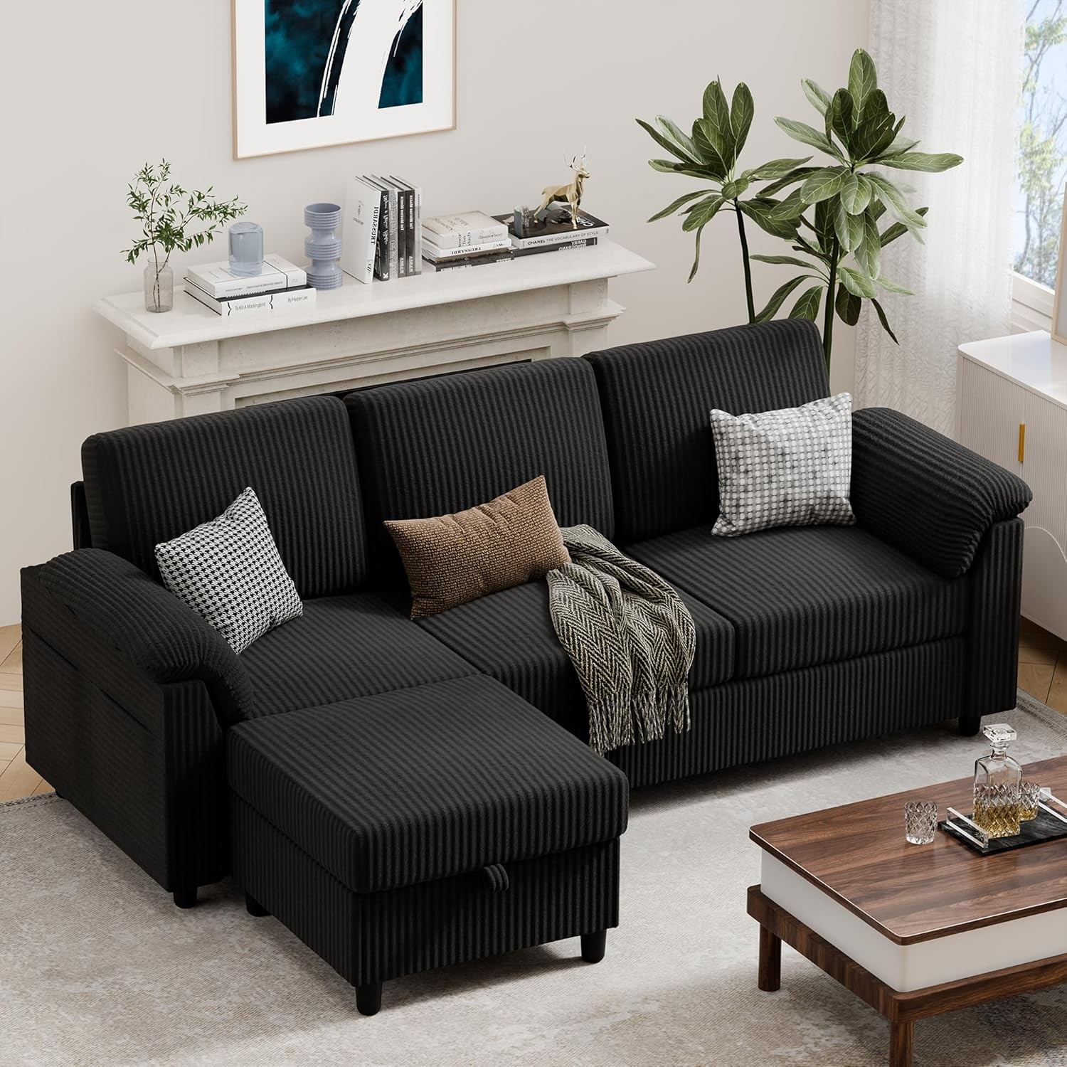 79" Convertible Sectional Couch Sofa with Storage Ottoman 3 Seat L Shaped Couch gallery