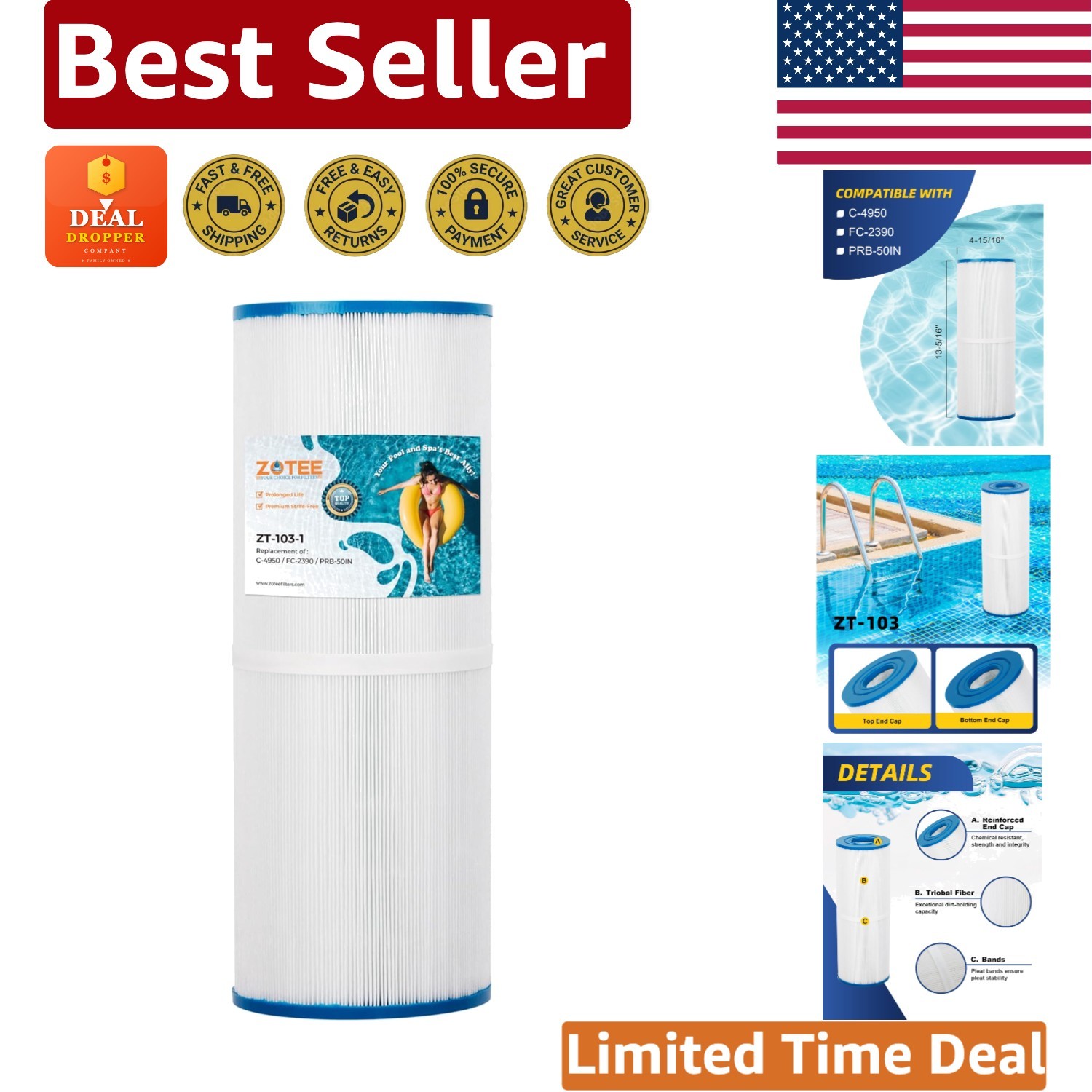 High-Efficiency Hot Tub Filter - Durable Trilobal Fabric, 50 sq.ft Filtration gallery