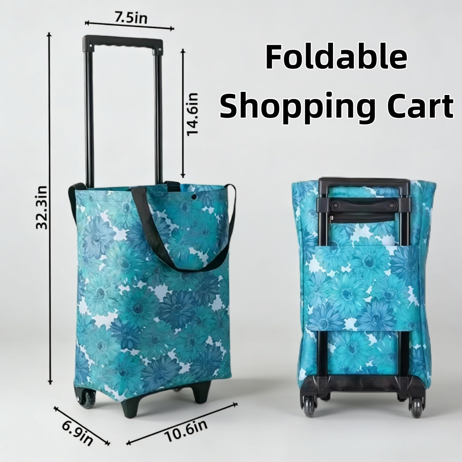 Portable Shopping Cart Foldable with Wheels,Folding Shopping Cart Tote Bag Tr... gallery