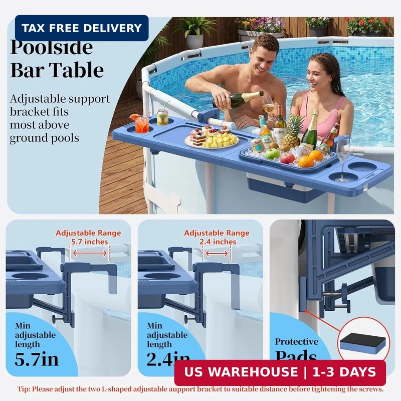 Poolside Bar with Ice Bucket, Poolside Bar Table with Adjustable Support Bracket gallery