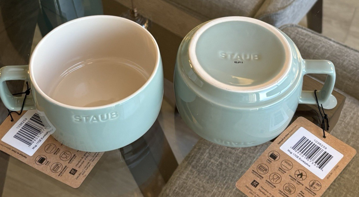 2 STAUB 17 Oz Stacking Coffee/Tea/Soup Mug - Eucalyptus Green - Set of 2 - NWT gallery