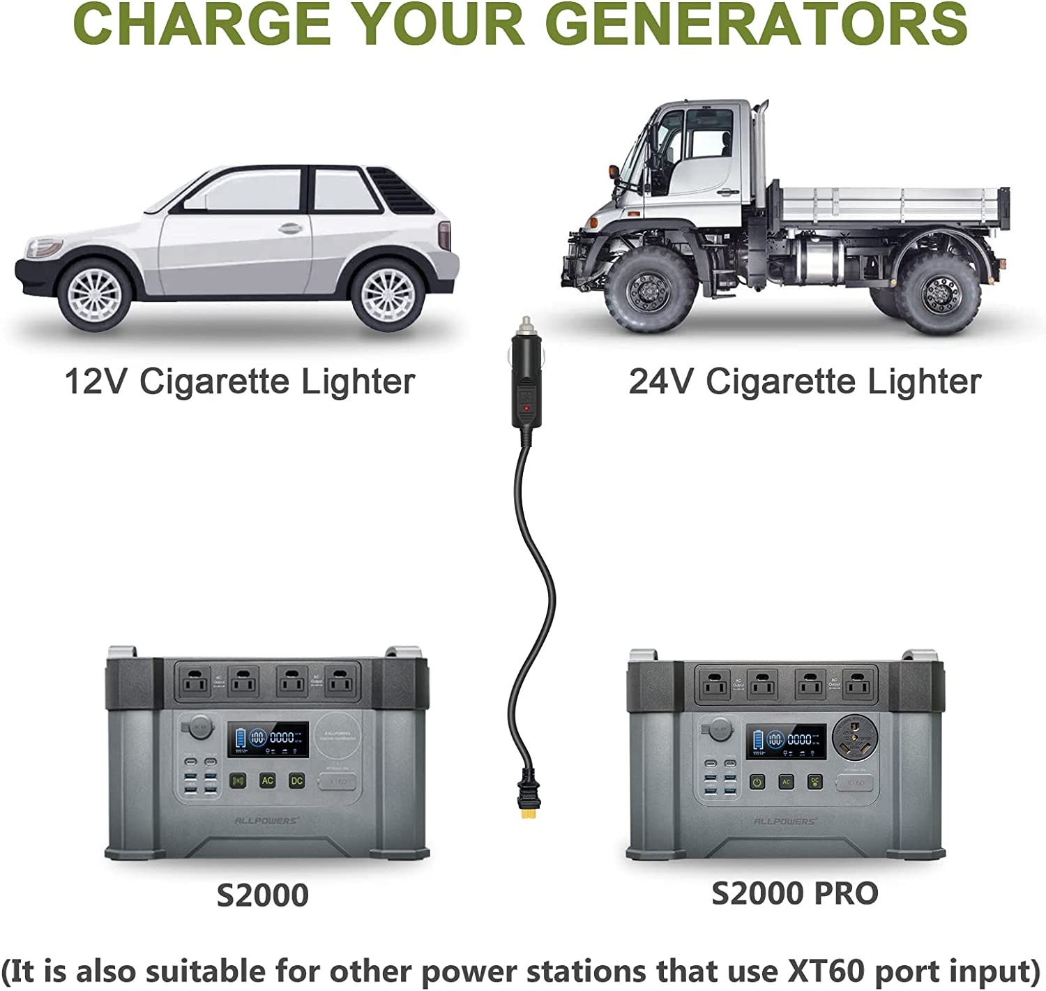ALLPOWERS 1.5 Meter 14AWG Car Cigarette Lighter to XT60 Solar Charging Power gallery