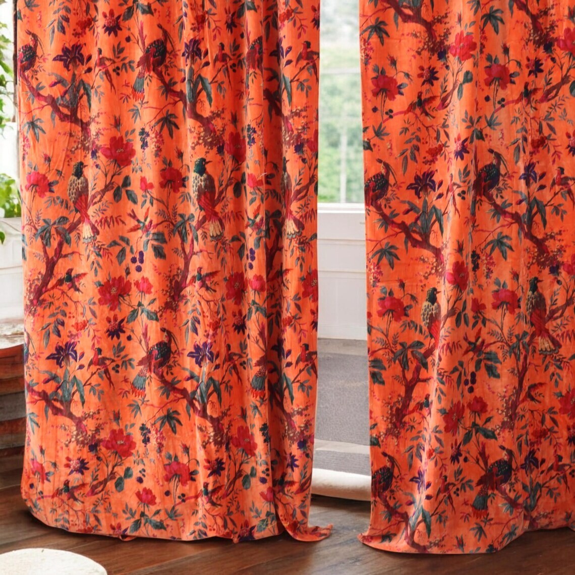 Orange Velvet Curtain Drape Window Decor Door Curtain Blackout Luxury Curtain gallery
