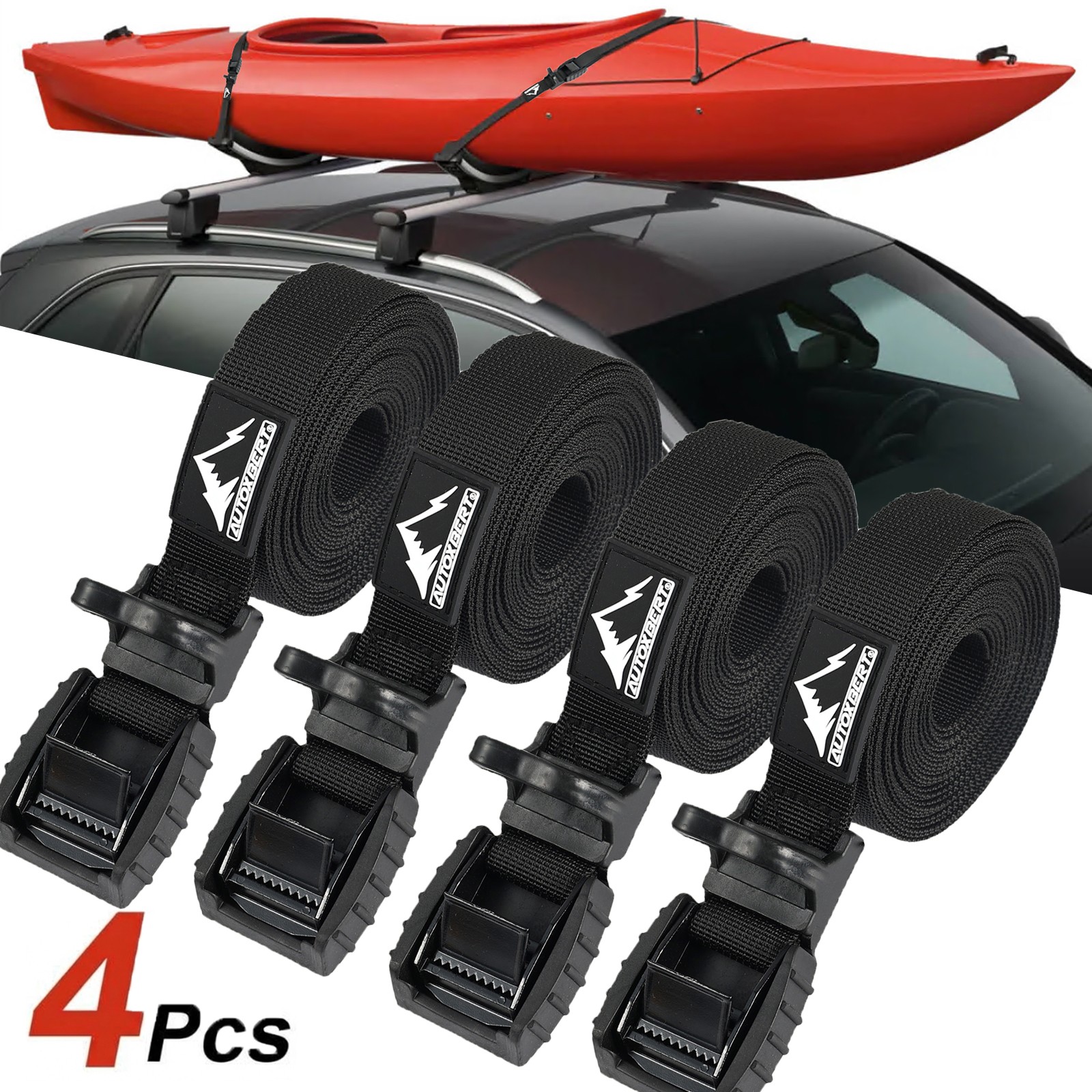 4PC Kayak Canoe Surfboard Paddle Car Roof Rack Cargo Carrier 15FT TIE-DOWN STRAP gallery