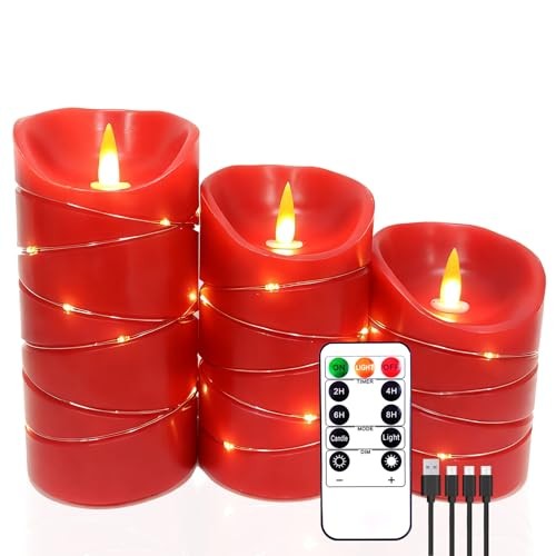 Rechargeable LED Flameless Candles 3-Piece Set (4/5/6 Inches) - Real Wax Red gallery