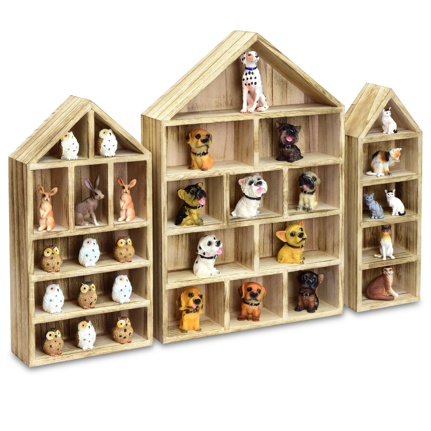 Neuxi House-Shaped Wooden Shadow Cubby Box Display Shelf Organizer, Set of 3 gallery