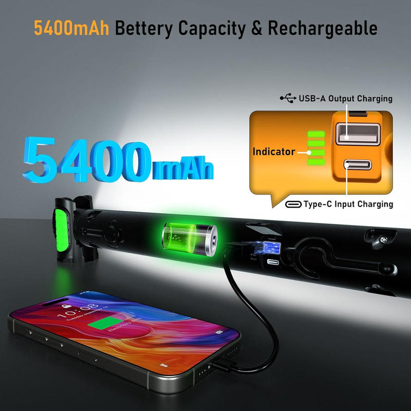 2 Pcs Work Light for Mechanic,Magnetic Light Bar,5400Mah Rechargeable,3200Lm LED gallery