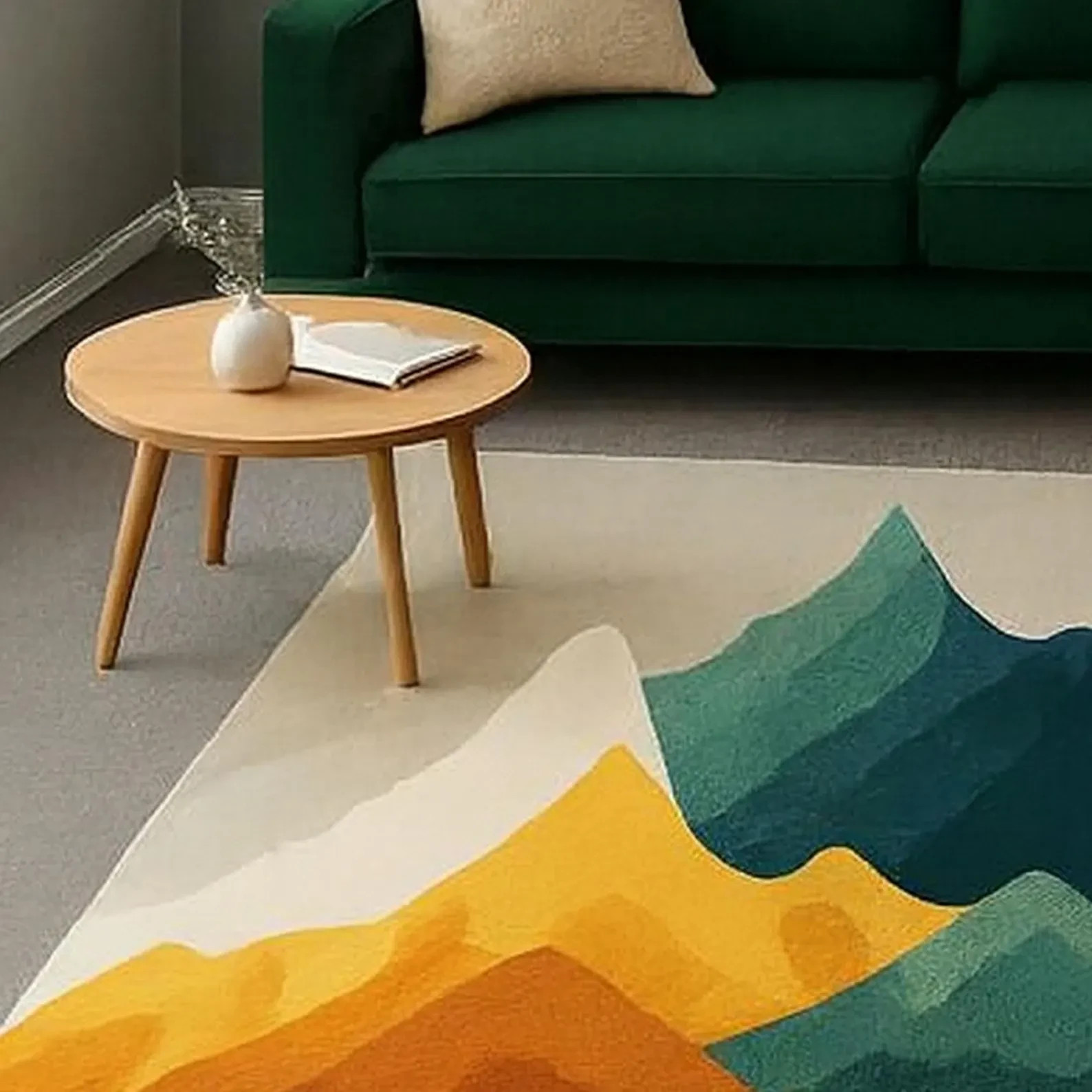 Hand Tufted 100% Nz Wool Yellow, And Multi Vibrant Mountain Design Rug gallery