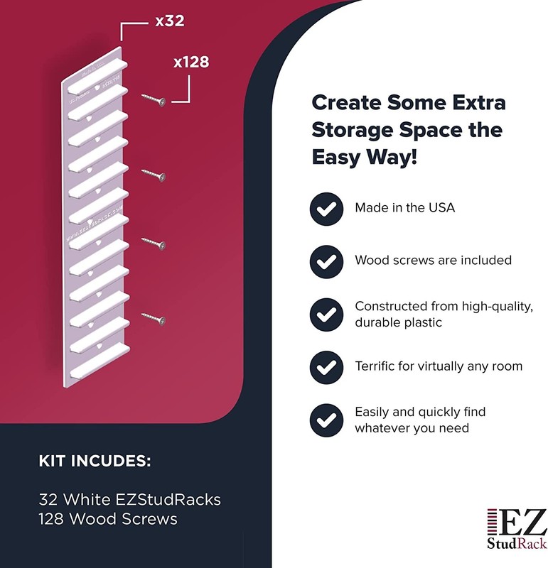 EZStudRack Shelving System- 32 Pack WHITE, 128 Wood Screws-WOOD NOT INCLUDED gallery