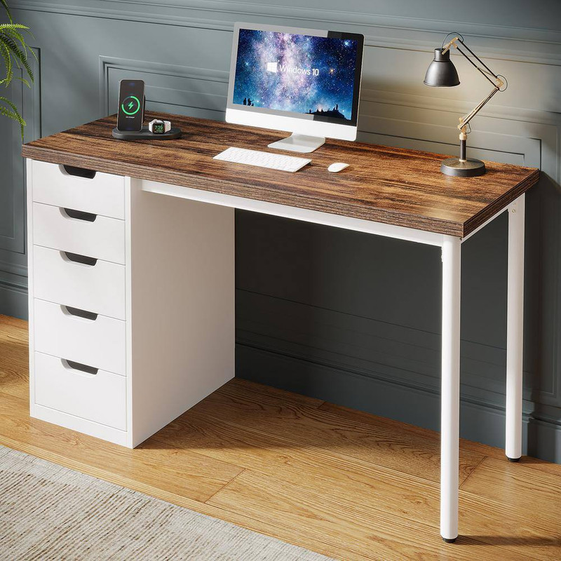 Havrvin 47 In. Rectangular Gray and Black 5-Drawer Computer Desk for Home Office gallery