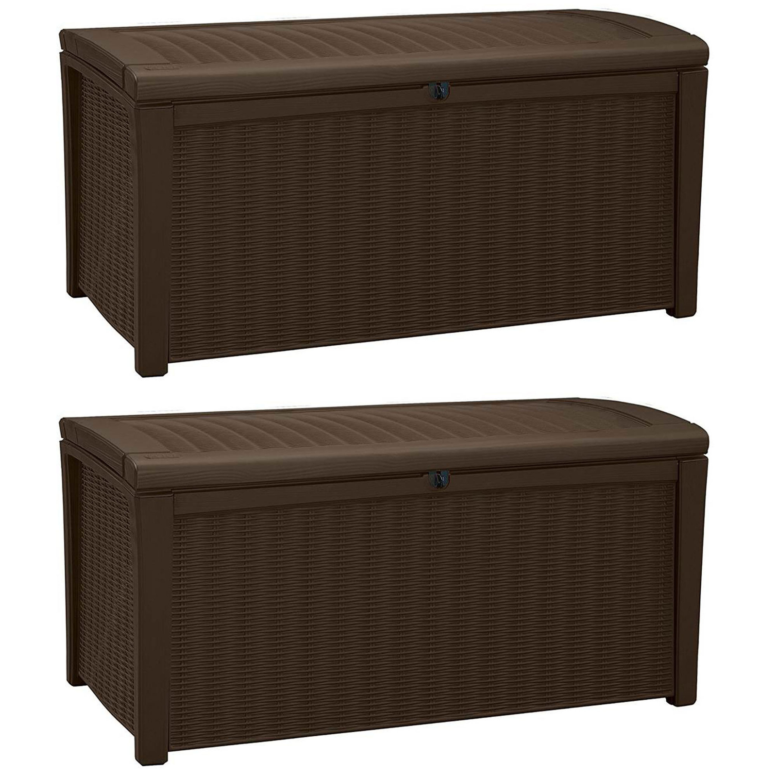 Keter Borneo 110 Gallon Rattan Resin Patio Storage Deck Box and Bench (2 Pack) gallery