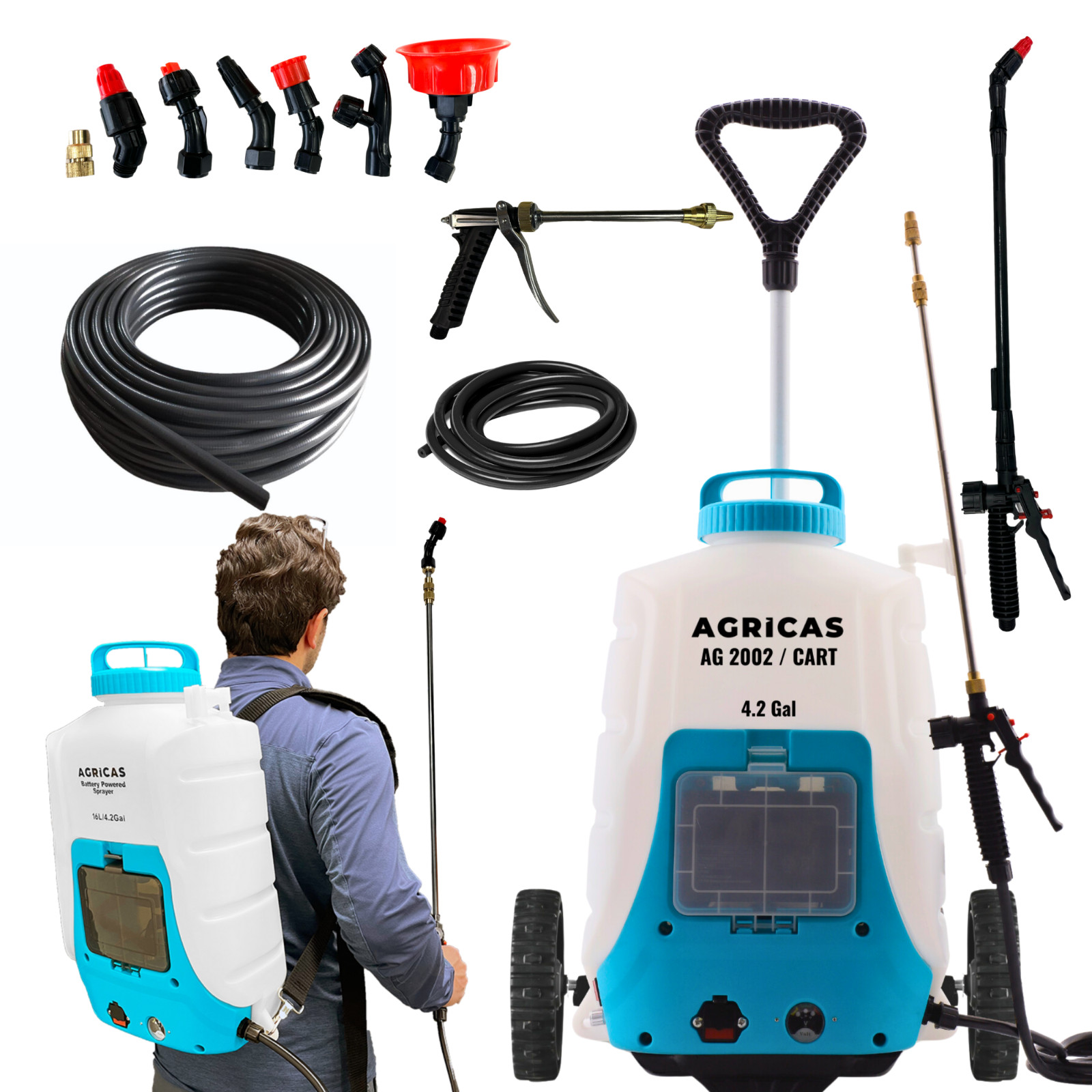 AGRICAS 4.2 Gallon Battery Powered with cart,Backpack Sprayer for Lawn & Garden gallery