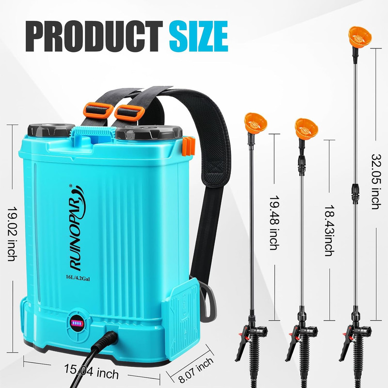 4 Gallon Battery Powered Backpack Sprayer with Auto-Mixing, Dual 21V 2.6Ah Batte gallery