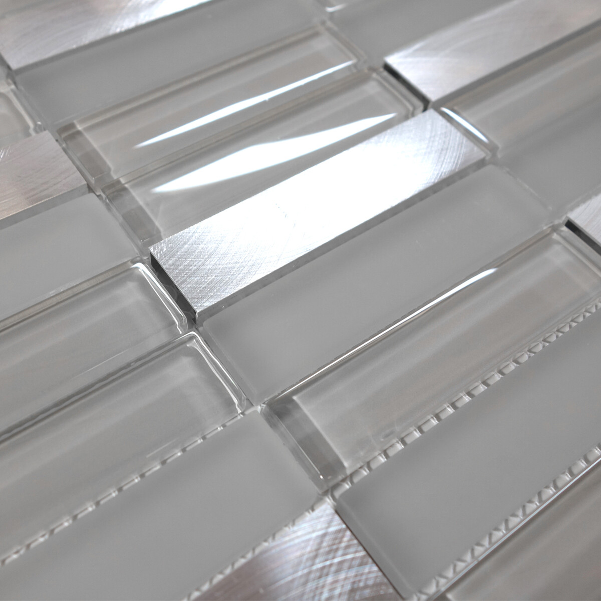 Modern Gray Glass Blended Aluminum Matted Glass Mosaic Tile Kitchen Backsplash gallery
