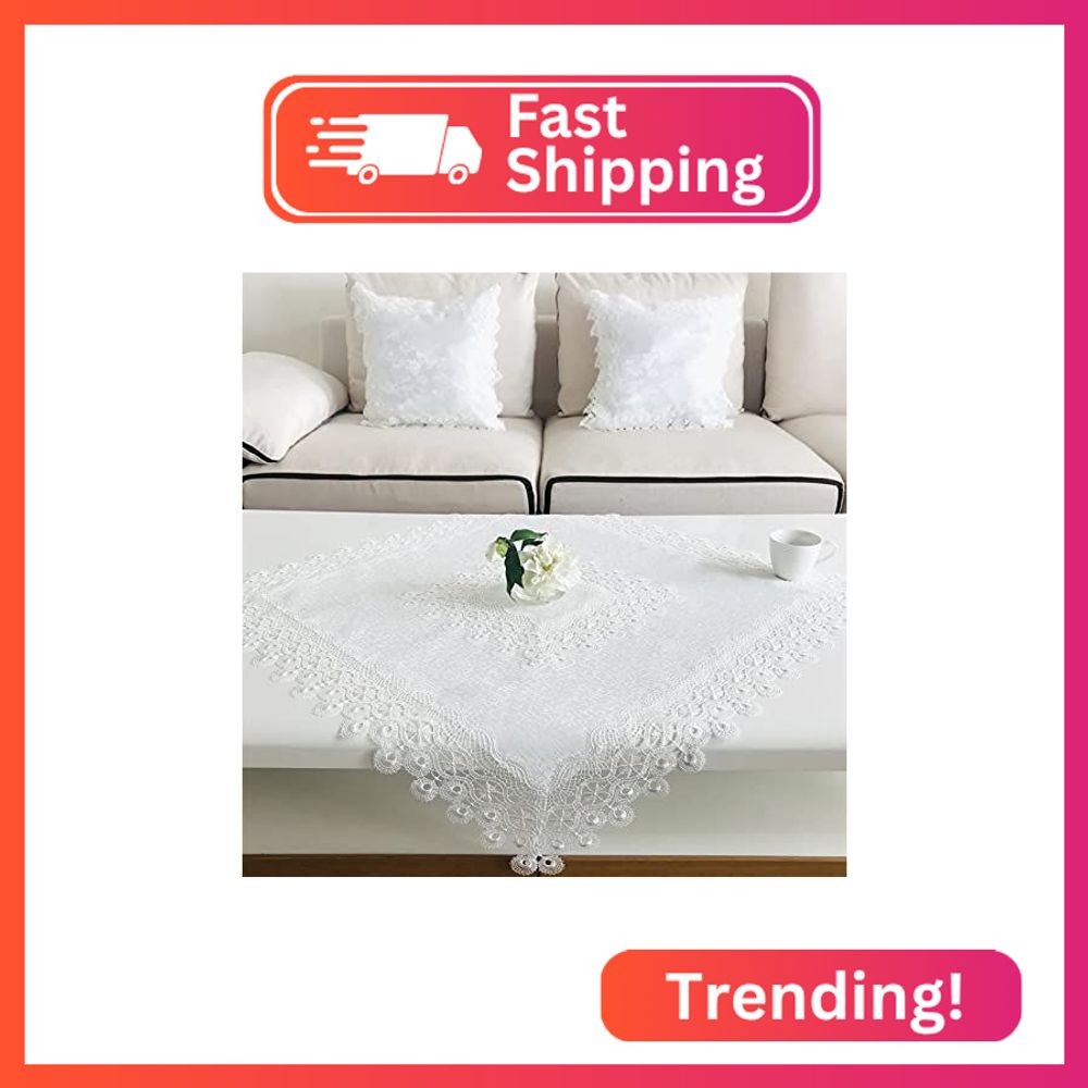 BrekSdat Lace Tablecloth for Rectangle Dining Tables 33 x 33 Inches White Dandel gallery