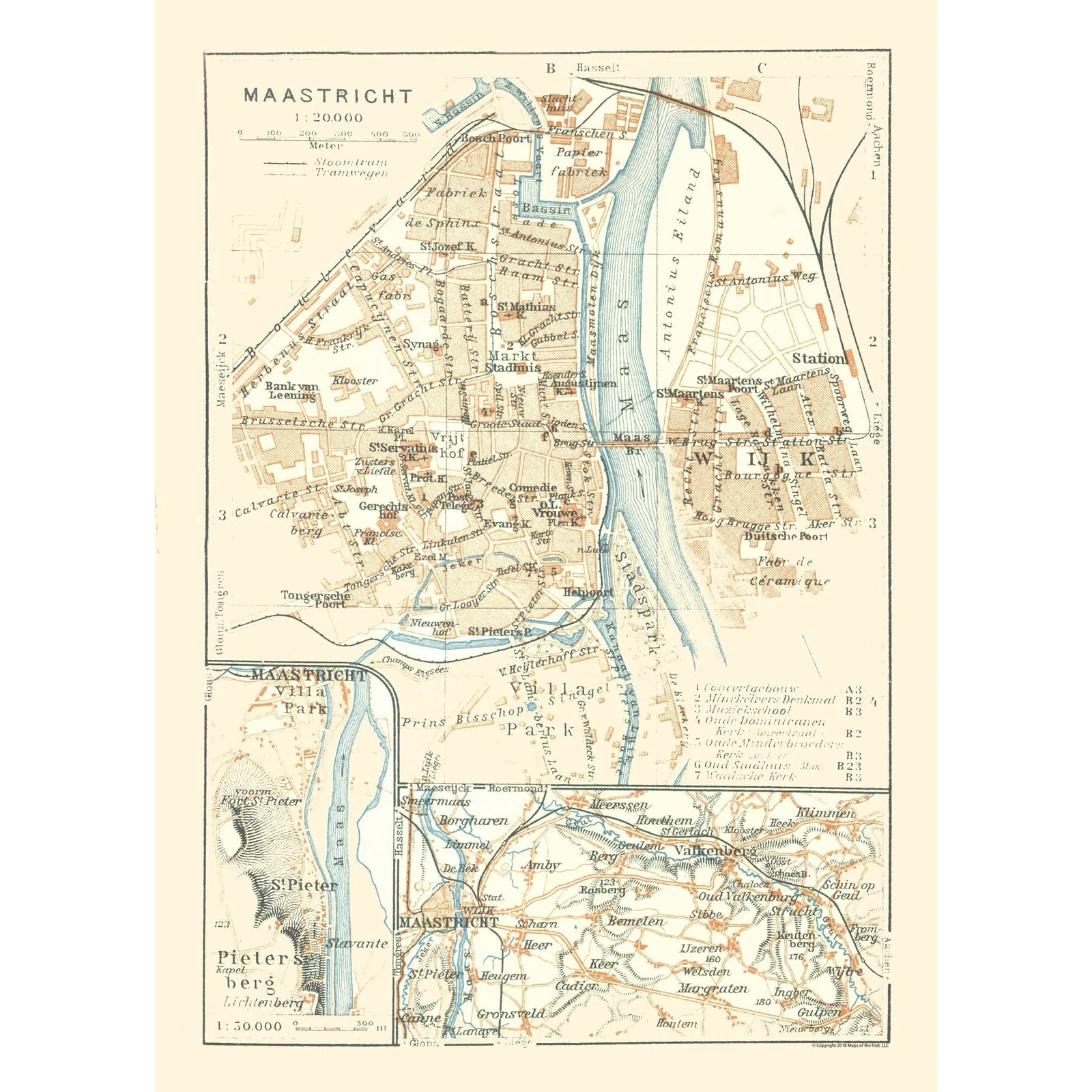 Historic Map - Maastricht Netherlands - Baedeker 1910 - Vintage Wall Art gallery