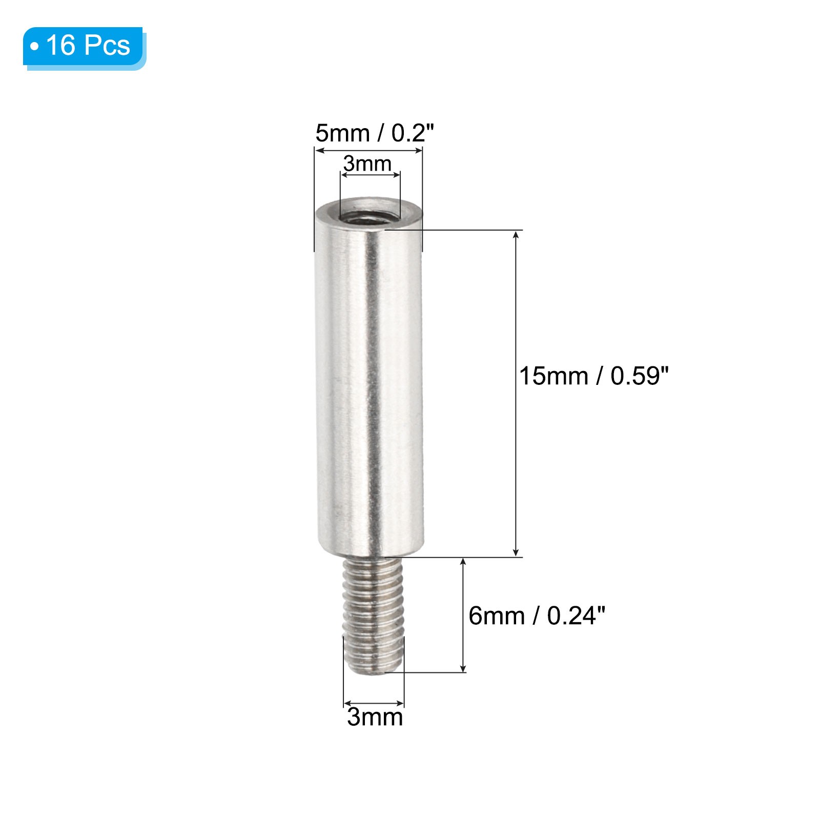 M3x15+6mm Album Scrapbook Extension Posts Extension Screw Stainless Steel 16Pcs gallery