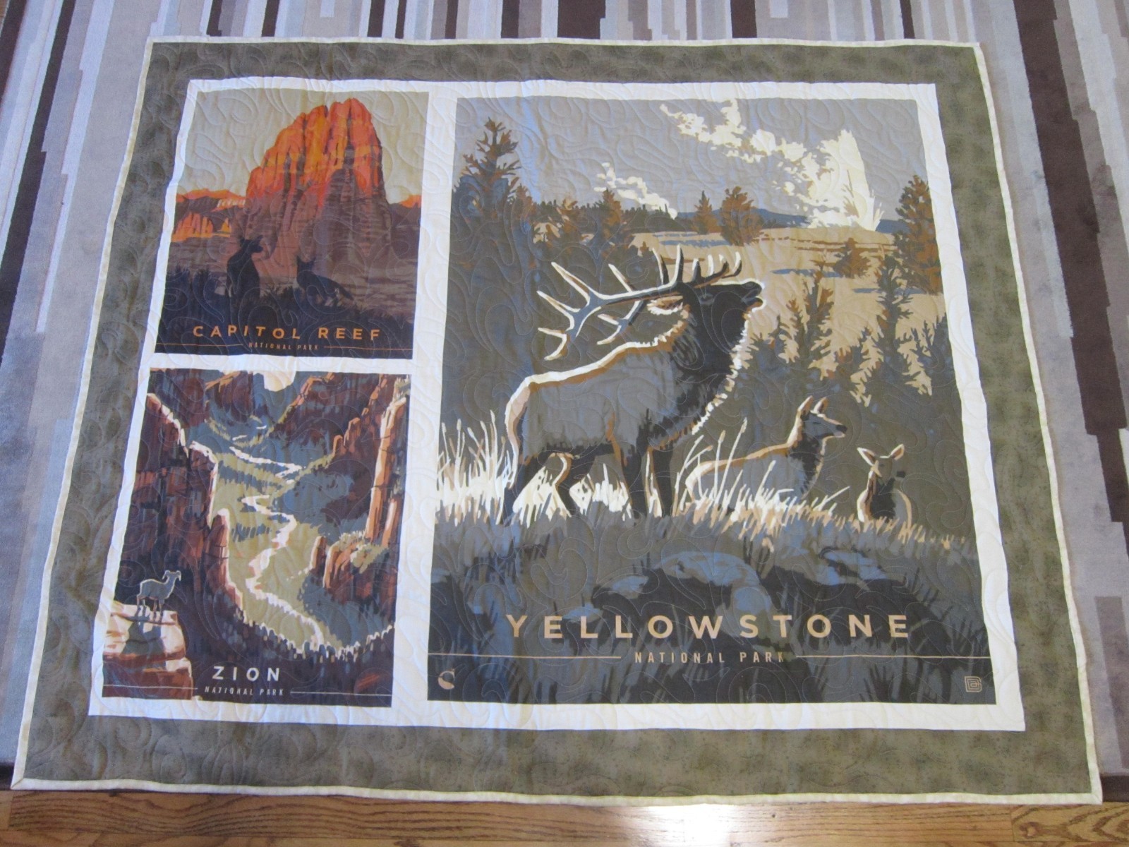 USA Handmade Lap/Throw Size Quilt- Yellowstone National Park/ Zion 50" x 59" gallery