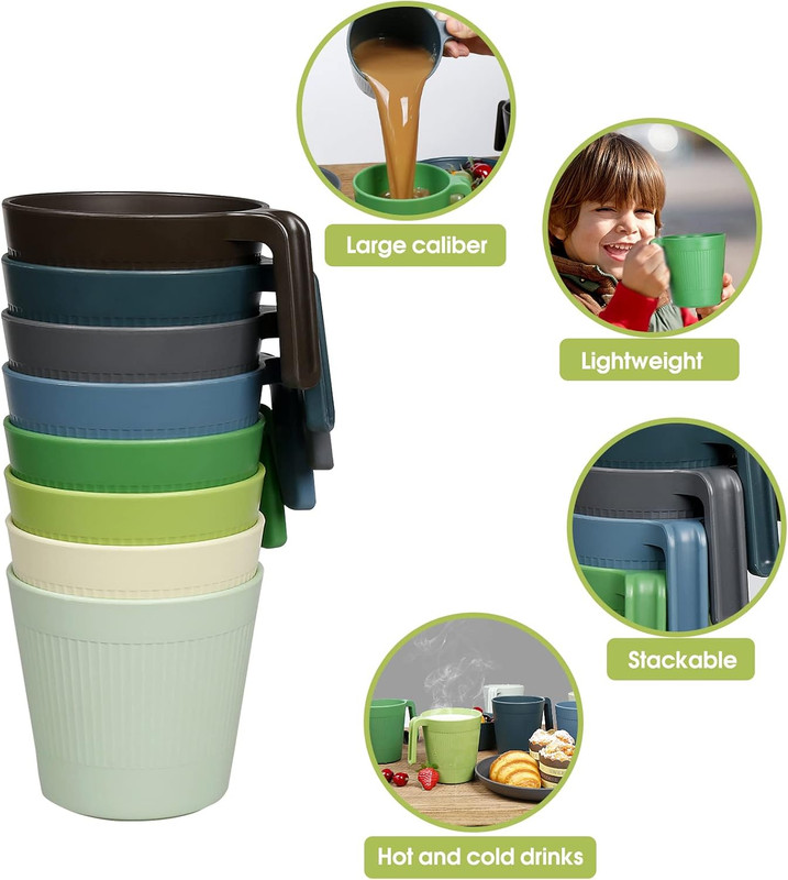8 Plastic Stackable Coffee Mugs with Handles,Unbreakable Drinking Glasses,16.9oz gallery