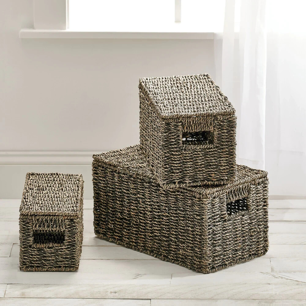 mdesign SEAGRASS NESTING BASKET SET WITH REMOVABLE LIDS