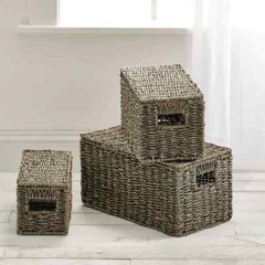 mdesign SEAGRASS NESTING BASKET SET WITH REMOVABLE LIDS